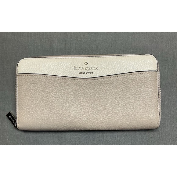 Kate Spade NY Leilia Continental Tan Pebbled Leather Bifold Wallet Zip Around - Picture 1 of 8